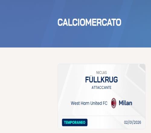 下树!意甲官网显示:菲尔克鲁格租借加盟米兰