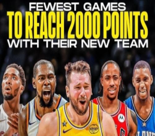 在新球队最快得到2000分球员排行！张伯伦53场卢卡65场麦迪74场