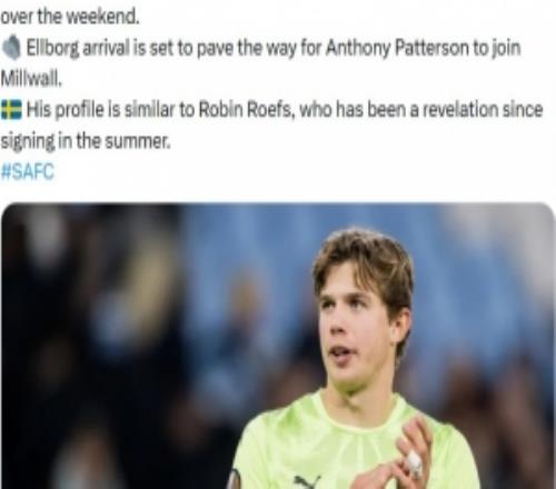 记者：桑德兰300万镑签下瑞典门将埃勒伯格，后者即将接受体检