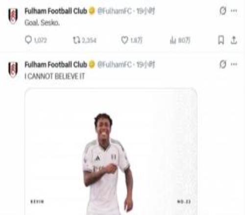 大喜大悲富勒姆91分鐘扳平官推陷入瘋狂，舍什科絕殺瞬間消停