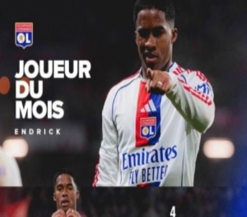 4場4球1助，里昂官方：恩德里克當選球隊1月最佳球員，得票率58%