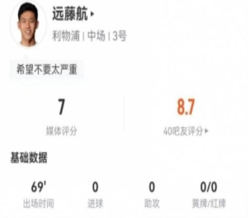 受傷離場！遠(yuǎn)藤航客串右后衛(wèi)數(shù)據(jù)：7解圍+12對抗7成功+2搶斷2被過