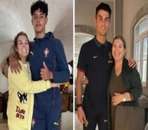 C羅母親曬與孫子迷你羅合照，15歲的迷你羅已經(jīng)和C羅一樣高了