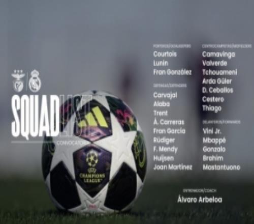 皇馬歐冠對本菲卡名單：姆巴佩領(lǐng)銜，米利唐、貝林、羅德里戈缺席