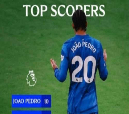 本賽季藍(lán)軍隊(duì)內(nèi)英超射手榜：若昂佩德羅10球居首帕爾默恩佐8球