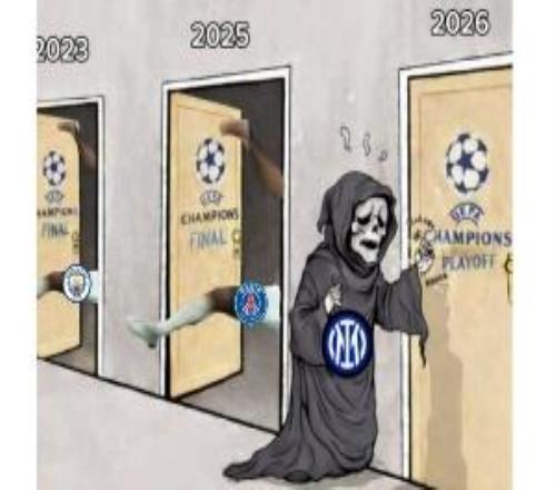 今日趣圖：國米25被閃耀哥抬走，接下來是單回合就被踢52的尤文