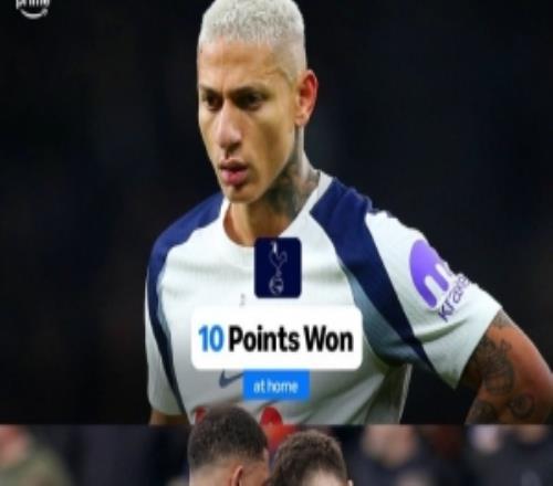 熱刺本賽季主場(chǎng)拿到10分，英格蘭前四級(jí)別92支球隊(duì)中僅多于謝周三