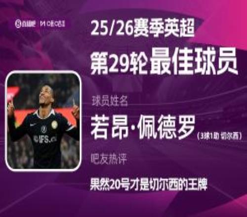 直播吧X咪咕體育英超第29輪MVP：若昂佩德羅！3射1傳強(qiáng)勢當(dāng)選