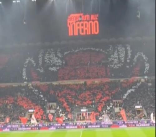歡迎來到地獄！米蘭球迷賽前Tifo：紅色魔鬼凝視球場