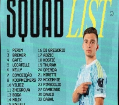 尤文對陣烏迪內(nèi)斯名單：伊爾迪茲、米利克、戴維在列，DV9缺席