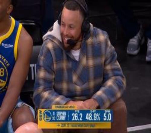 找點(diǎn)兒班上！全美直播因傷缺戰(zhàn)庫(kù)里坐替補(bǔ)席和解說熱聊