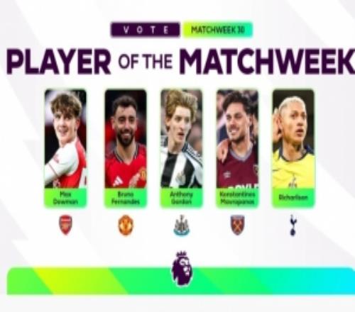 英超官方本轮最佳球员候选：道曼、B费、里沙利松在列