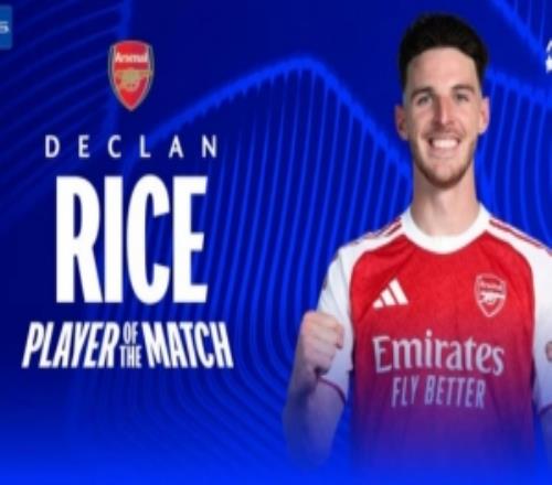 攻防俱佳！賴斯當(dāng)選阿森納vs勒沃庫(kù)森全場(chǎng)最佳球員