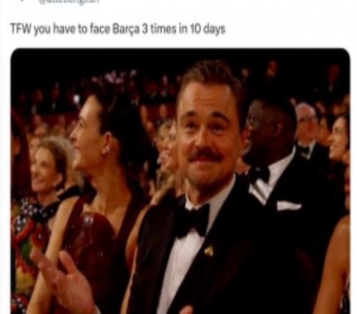 馬競(jìng)曬萊昂納多一臉無(wú)奈照片調(diào)侃：10天3戰(zhàn)巴薩的感受