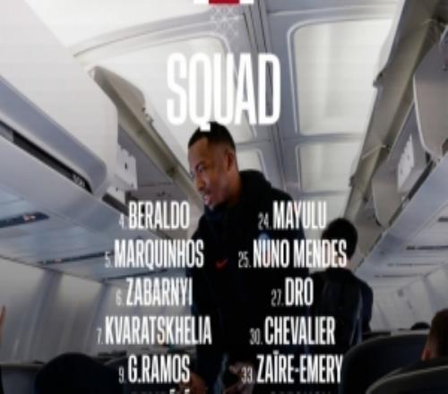 巴黎對陣尼斯名單：登貝萊領(lǐng)銜，阿什拉夫、巴爾科拉、內(nèi)維斯缺席