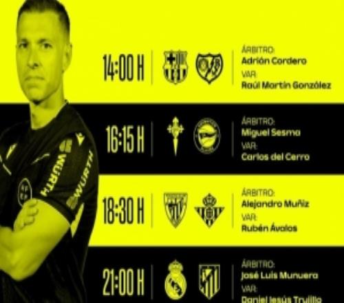 西甲第29輪裁判安排：穆努埃拉執(zhí)法馬德里德比，科爾德羅主裁巴薩