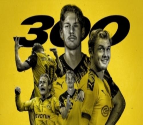 布蘭特成為多特隊史第20位出戰(zhàn)300場球員，俱樂部社媒曬海報祝賀
