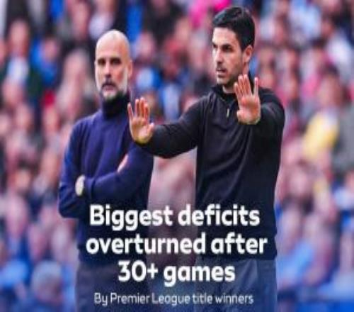天空曬英超歷史30輪后最大分差逆轉(zhuǎn)：曼城今年做不到，是嗎