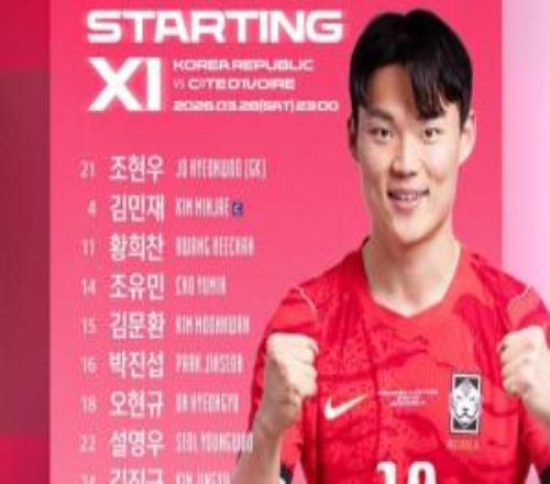 韓國vs科特迪瓦首發(fā)：金玟哉、樸鎮(zhèn)燮先發(fā)，孫興慜、李剛?cè)侍嫜a
