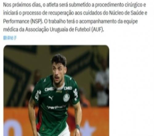 戰(zhàn)英格蘭受傷，帕爾梅拉斯官方：烏拉圭后衛(wèi)皮克雷斯腳踝韌帶撕裂