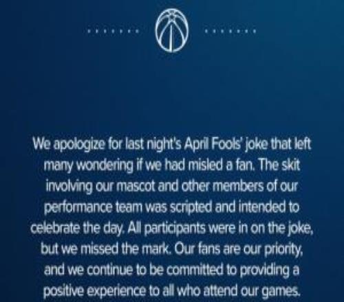 玩笑開大了奇才官方：為愚人節惡作劇道歉球迷永遠排在首位