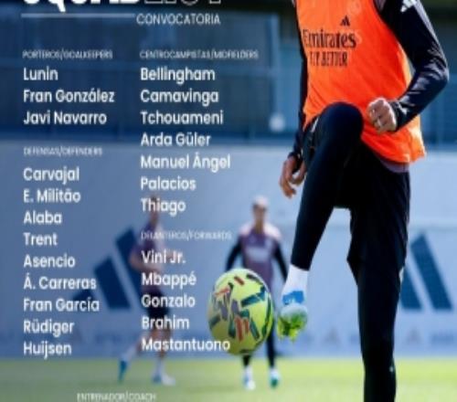 皇馬聯(lián)賽大名單：姆巴佩、維尼修斯領(lǐng)銜，米利唐回歸，庫瓦傷缺