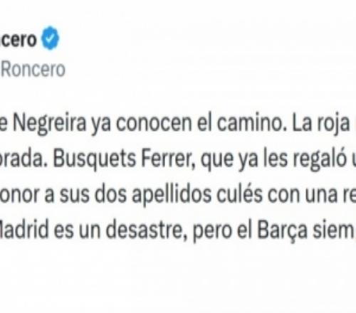 龍賽羅社媒：馬丁犯規(guī)是本賽季最明顯的紅牌，巴薩永遠(yuǎn)12人作戰(zhàn)