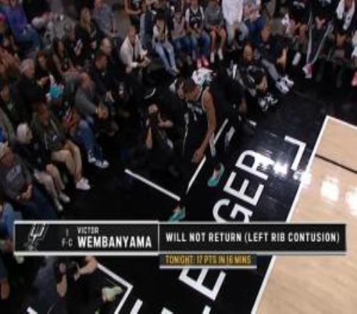 馬刺官方：文班亞馬左肋骨挫傷下半場(chǎng)提前退賽