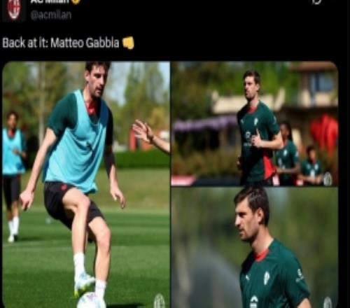 米蘭官方曬照，自2月底以來一直因傷缺陣的加比亞回歸合練
