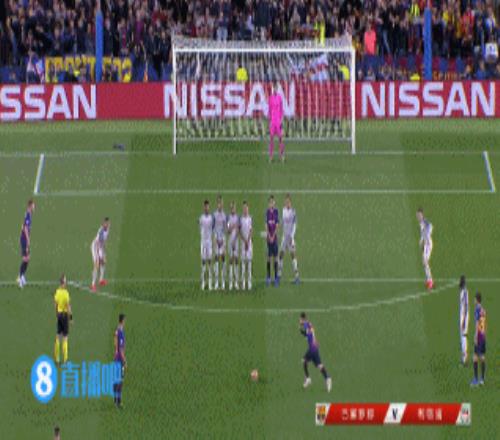 2019年歐冠半決賽首回合，梅西主場對利物浦任意球破門