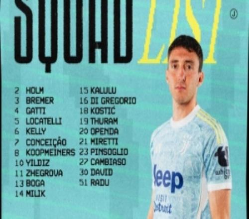 尤文對(duì)陣亞特蘭大名單：伊爾迪茲、戴維在列，佩林、DV9缺席