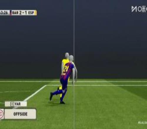差之毫厘！轉(zhuǎn)播回放給出巴薩第三球被吹的越位劃線示意圖