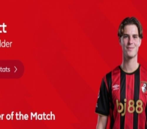 打進(jìn)制勝球，英超官方：斯科特當(dāng)選伯恩茅斯21阿森納全場(chǎng)最佳