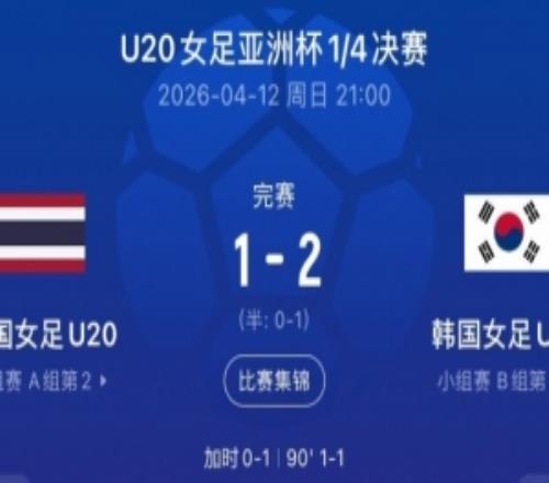 韓國U20女足加時21泰國晉級U20女足亞洲杯4強(qiáng)，獲得世青賽資格