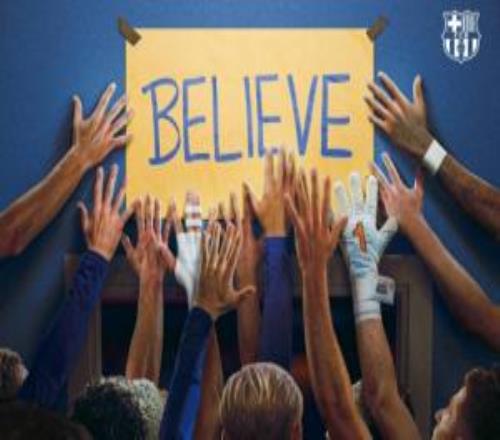 巴薩官方動(dòng)員歐冠次回合：球員手摸“相信”，致敬《足球教練》梗