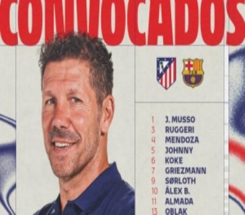 馬競對陣巴薩次回合名單：小蜘蛛在列，奧布拉克、卡爾多索回歸