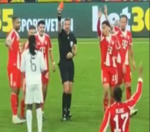 反應(yīng)很真實(shí)奧利塞想提醒裁判罰下卡馬文加，看到紅牌開始慶祝