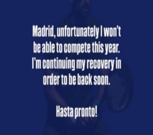 右肩傷勢(shì)影響！德約科維奇宣布退出ATP1000馬德里大師賽