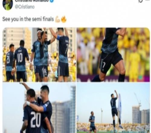 推射破門(mén)助球隊(duì)晉級(jí)，C羅射門(mén)曬慶祝照：讓我們半決賽再見(jiàn)！