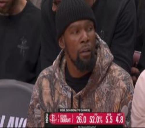 他今天來了！杜蘭特坐在場邊支持隊友身穿花衣服頭戴小黑帽！