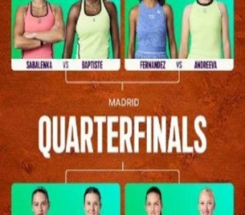 WTA1000馬德里8強(qiáng)對陣：薩巴倫卡vs巴普蒂斯特、安娃vs費(fèi)爾南德斯