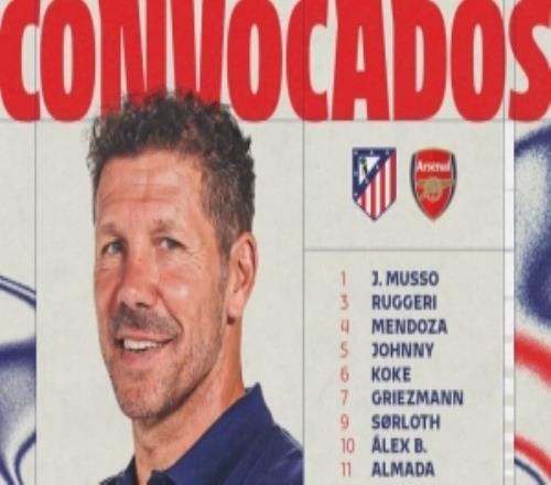 馬競(jìng)對(duì)陣阿森納首回合名單：格列茲曼、小蜘蛛領(lǐng)銜，岡薩雷斯缺席