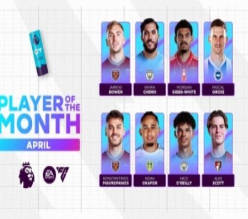 英超4月最佳候選：謝爾基、奧賴?yán)I(lǐng)銜，鮑文、懷特、奧卡福在列