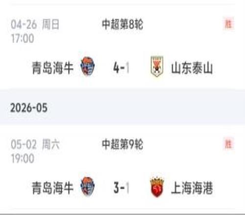接連拿下強(qiáng)隊！青島海牛近兩輪31戰(zhàn)勝上海海港，41山東泰山