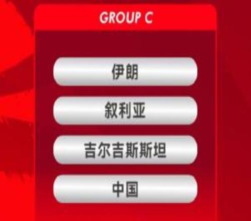 中國國家男子足球隊與伊朗、敘利亞、吉爾吉斯斯坦隊同分在C組