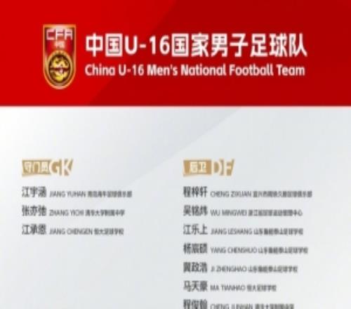 U16國足最新集訓(xùn)名單：大衛(wèi)掛帥劉凱源領(lǐng)銜，魯能足校6人入選