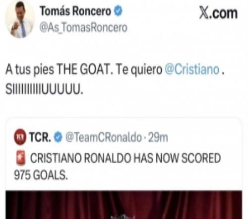 龍賽羅社媒致敬C羅：THEGOAT傳奇仍在繼續，愛你！SIIIIIIIIUUUU