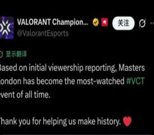 拳頭官宣：倫敦大師賽全球觀眾峰值近千萬VCT歷史第一