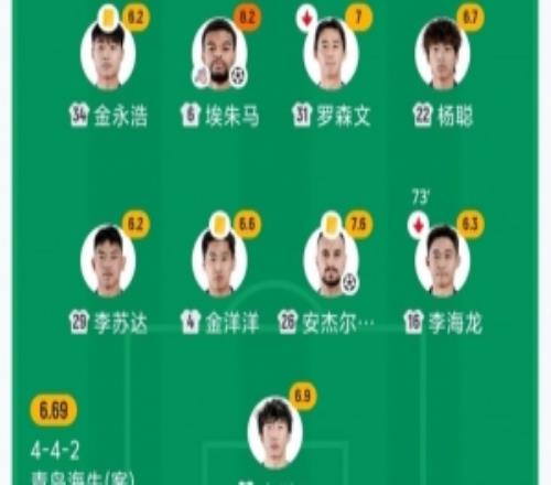 海牛安杰尔科维奇、金洋洋、金永浩均累计4黄,下轮战河南将停赛