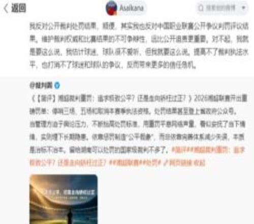 朱艺:反对公开裁判处罚结果、中国职业联赛公开争议判罚评议结果